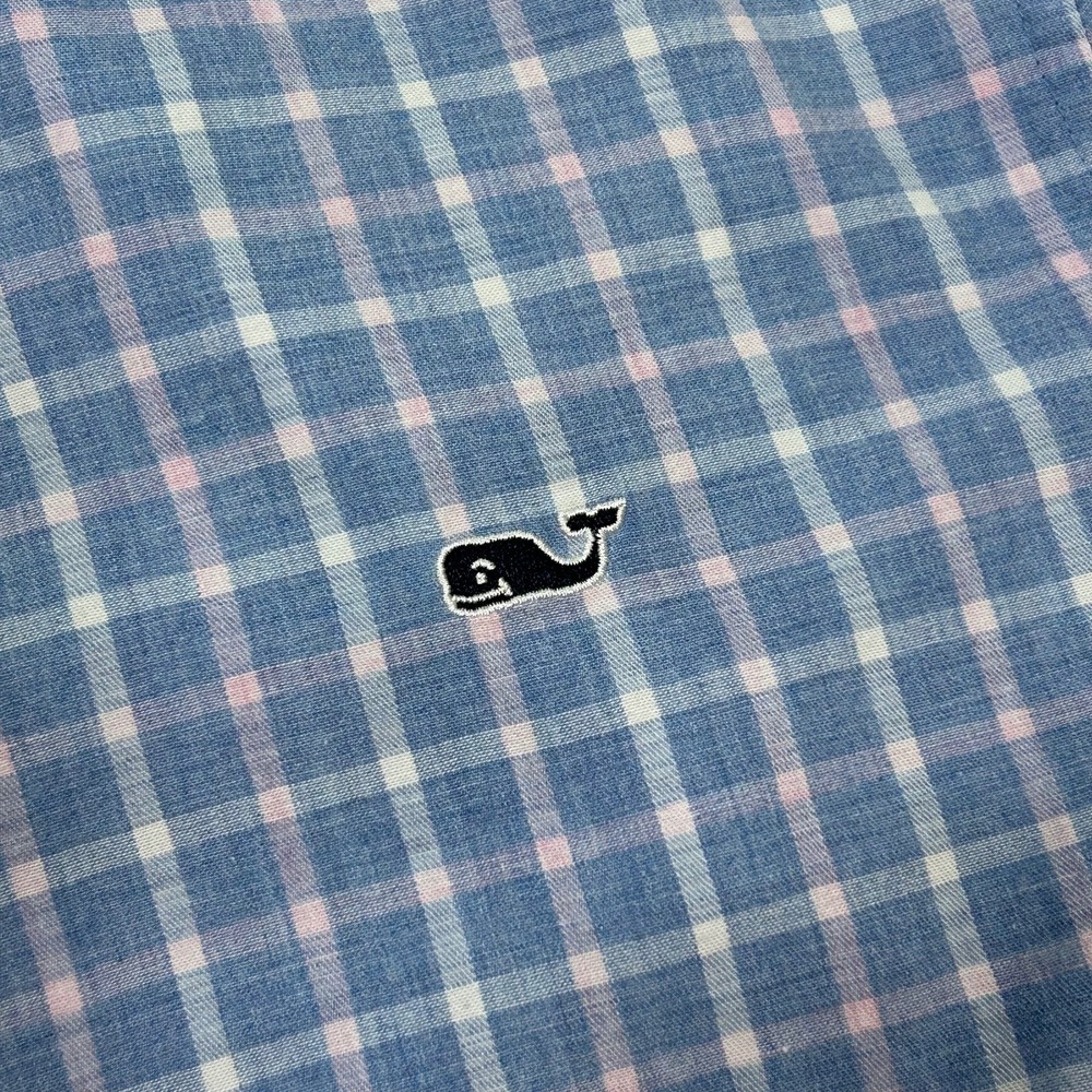 Vineyard Vines Slim Fit Whale Shirt Plaid Button Down Cotton Blue Mens Small - Picture 5 of 9